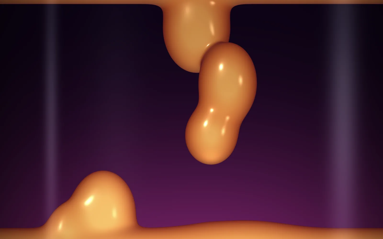 Lava: orange wax in a violet lava lamp, a blob stretching down from the wax at the top and a mound rising from the pool below