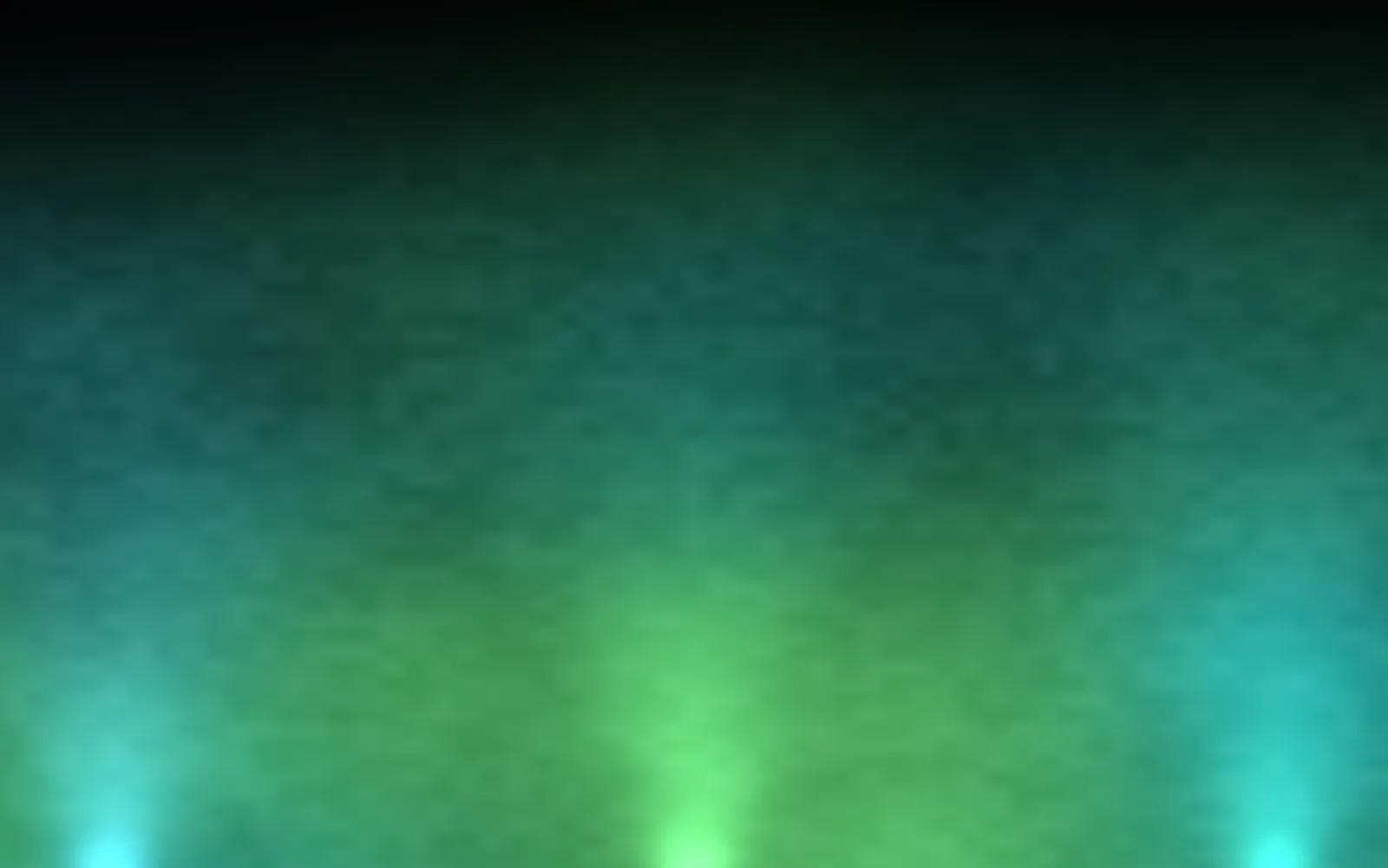 Haze: blue-green smoke filling the frame, lit from below by three glowing lamps along the bottom edge