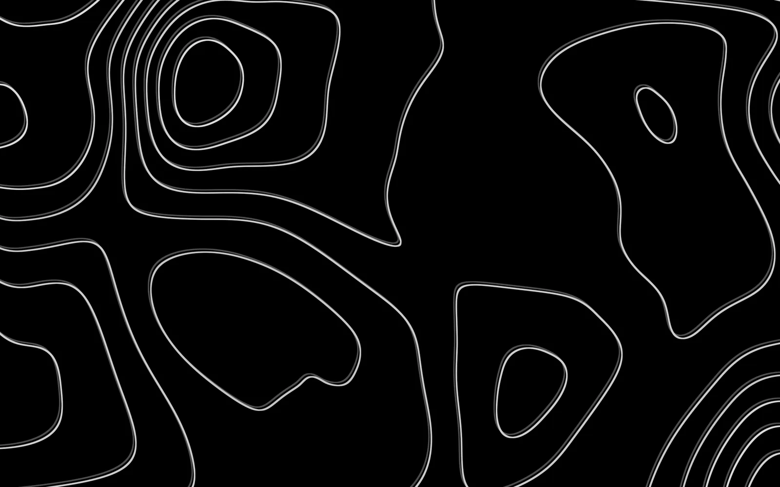 LIQUIDWAVE's Topography scene: white contour lines of a shifting height map over black, closed rings and long curves