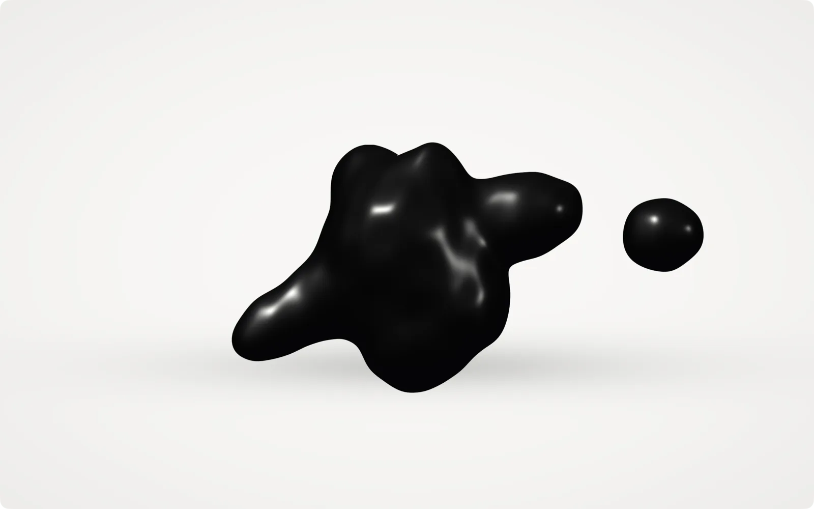 LIQUIDWAVE's Ferrofluid scene: a glossy body of black magnetic liquid on white paper, its arms reaching out, with a drop pinched off to one side