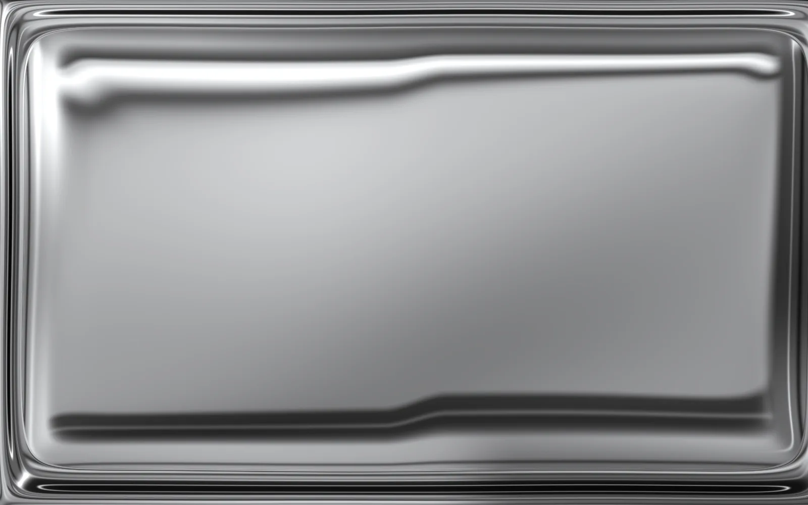 Chrome: a gray mirror pool framed by a rounded chrome rim and a groove, the rim's reflections bent where a hit has landed