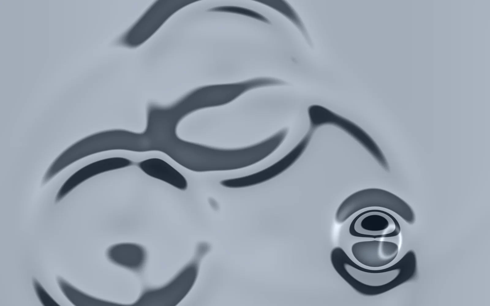 Dent: a pale gray steel plate with a fresh round dent at the lower right and the dark arcs of earlier dents spreading across it