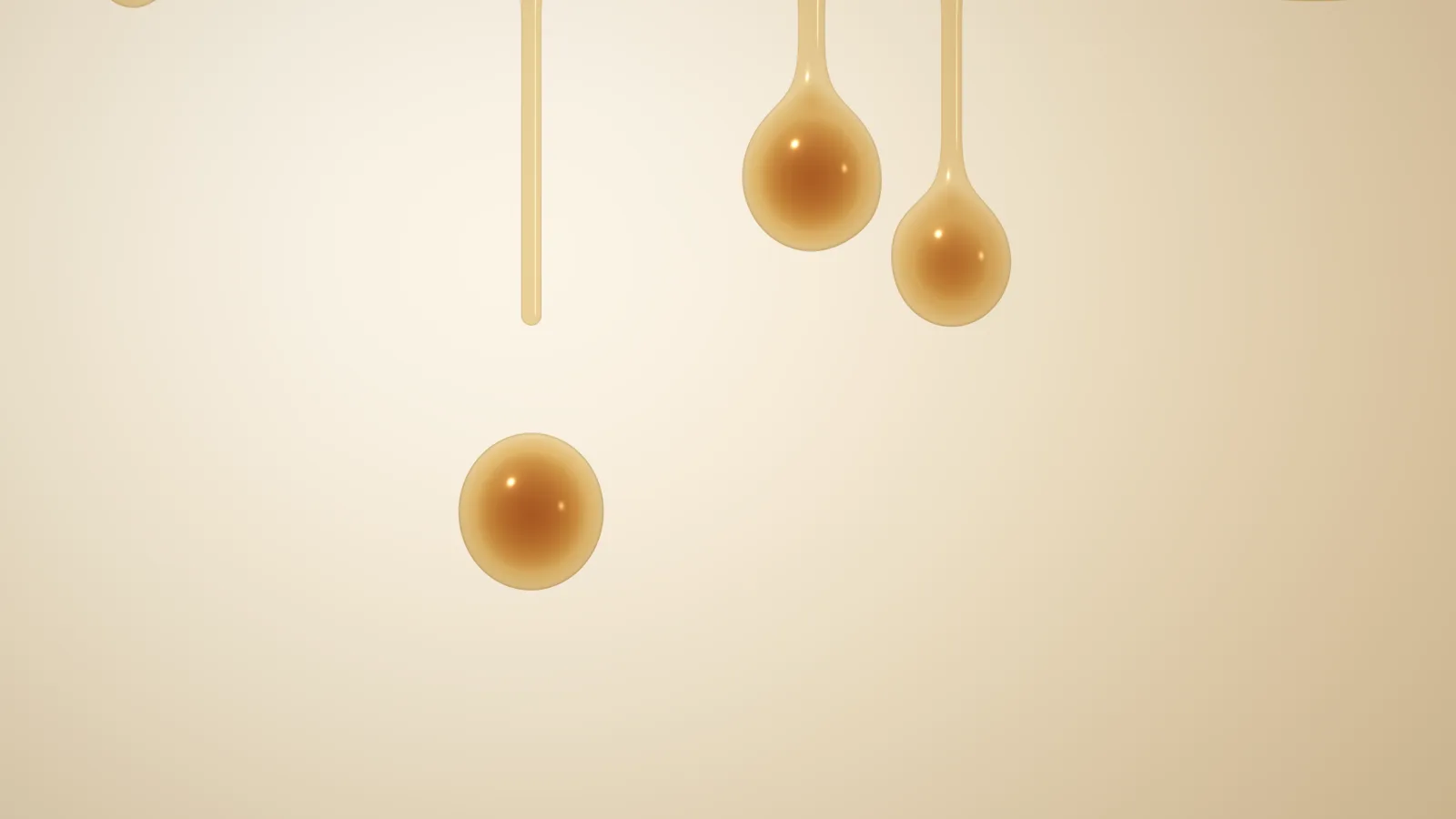 The Honey scene: amber drops gathering and falling from a band of honey along the top of a cream background