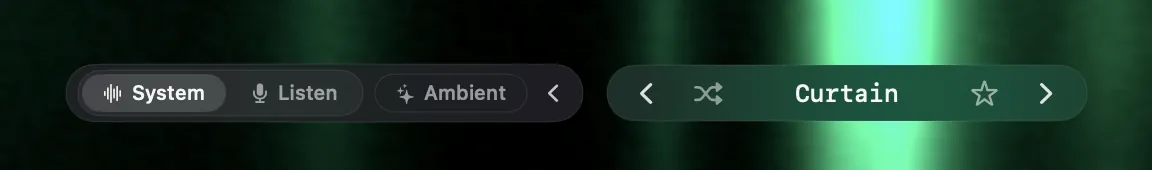 The source switch at the bottom of the LIQUIDWAVE window, with System selected beside Listen and Ambient